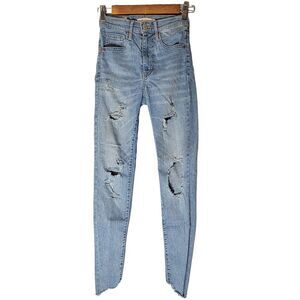 Levis Mile High Super Skinny Jeans Big E Women 24 Distressed Tulip Raw Hem Light
